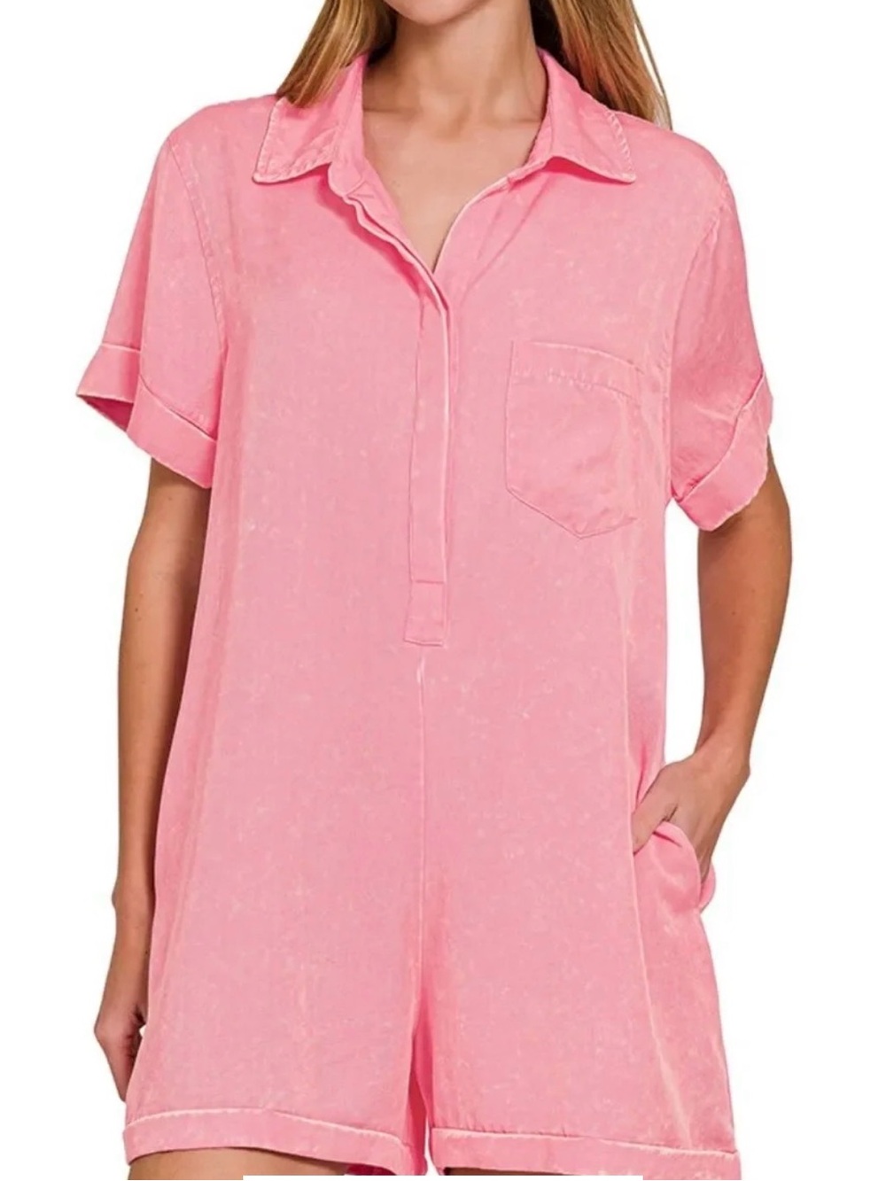 Women's Zenana Pink Short Sleeve Romper